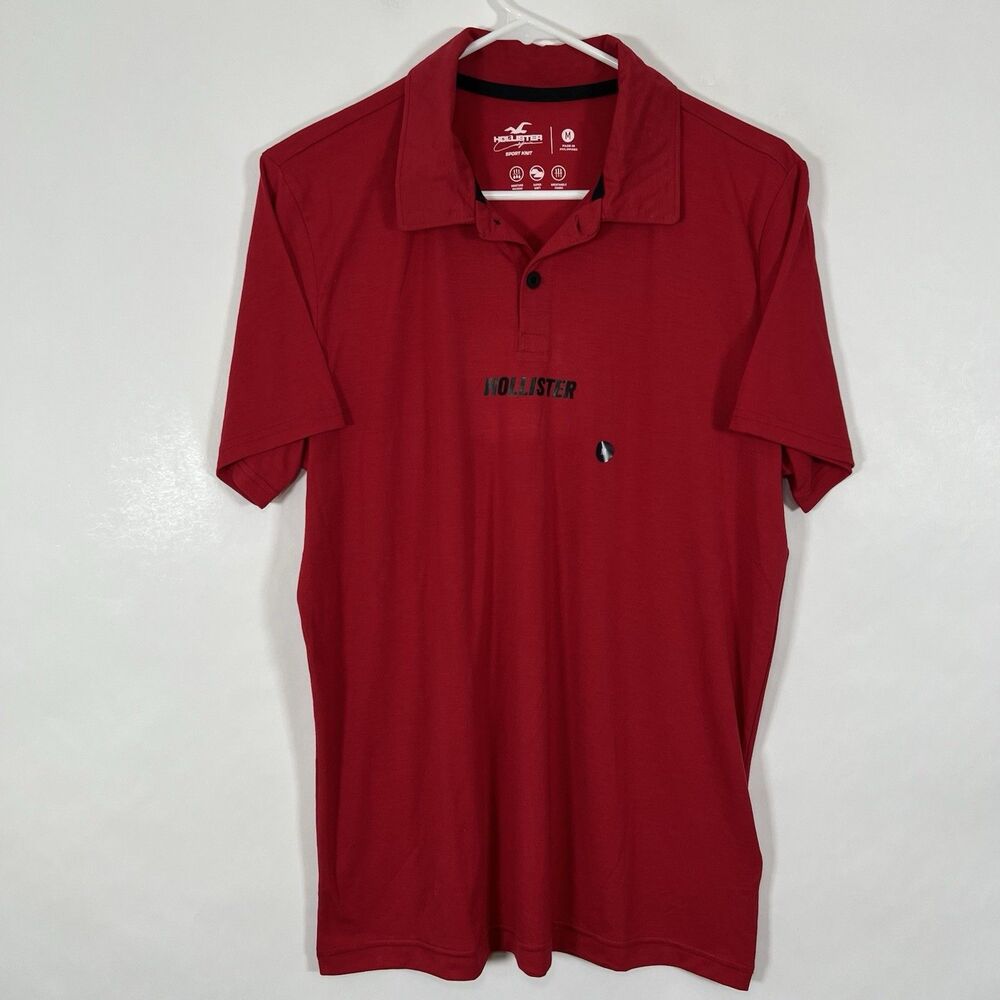 Hollister Sport Knit Polo Shirt Mens Size Medium Red Short Sleeve Performance